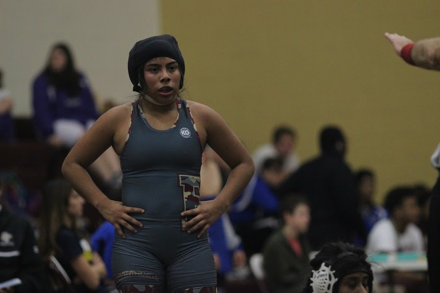 Junior Astrid Silva during the second period of a wrestling match.