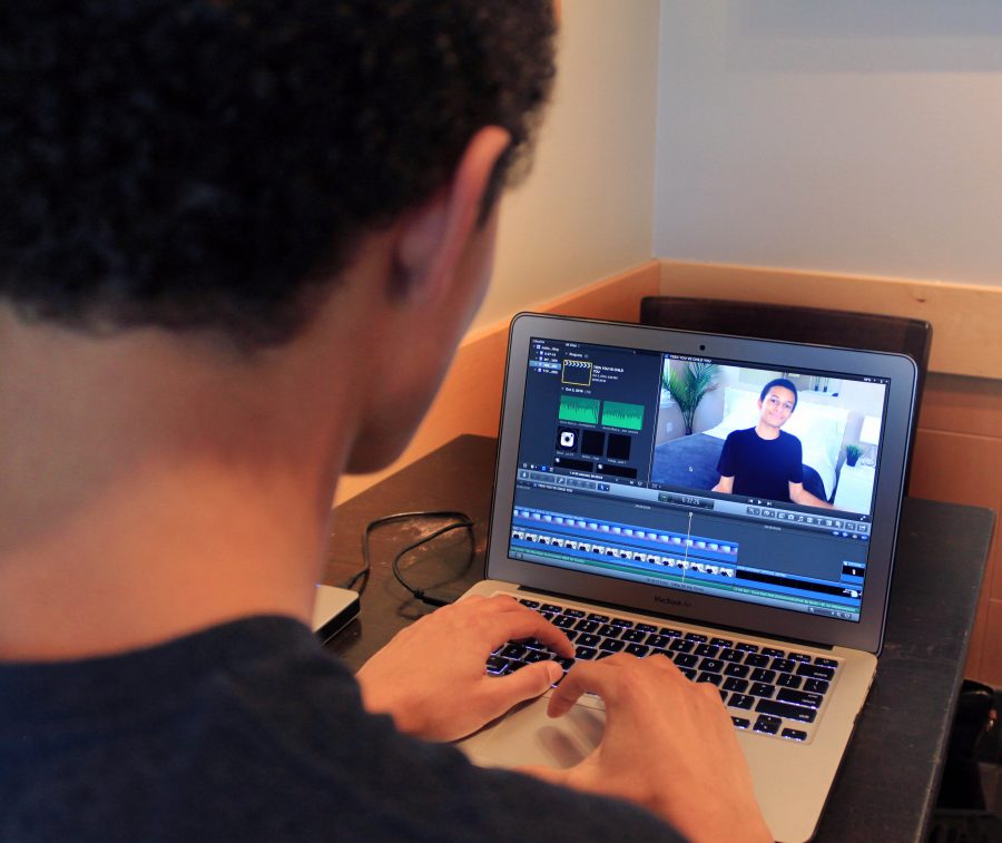 While editing his most recent video, sophomore Jadin Clay makes his last minute touches. Clay believed his YouTube channel opened his eyes to the kind of career he wants in the future.
